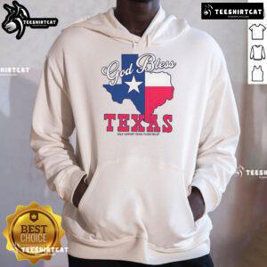 Official God Bless Texas hoodie supporting Texas flood relief efforts, featuring a bold design and vibrant colors.