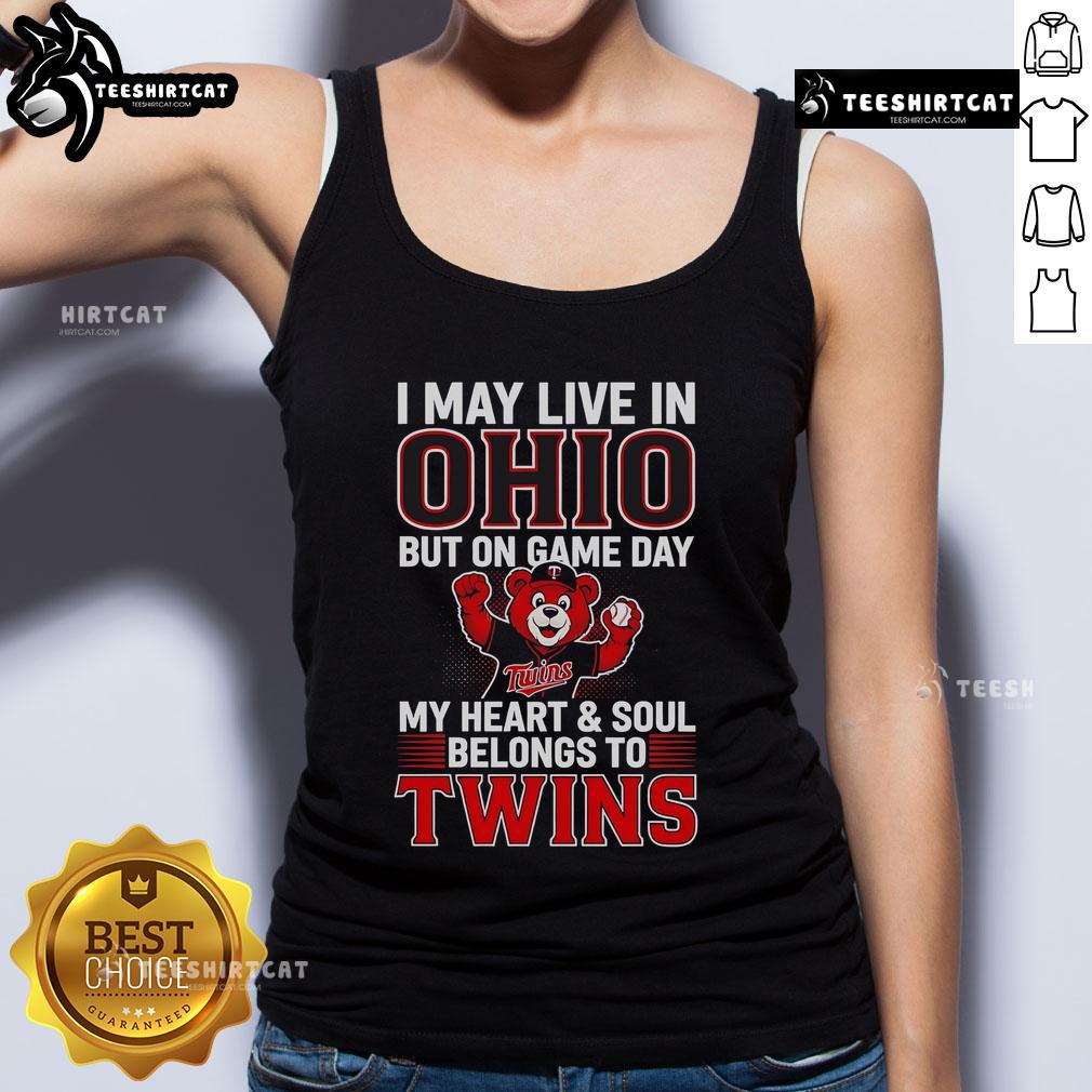 Alt Text: Person wearing 'I May Live In Ohio But On Game Day My Heart And Soul Belongs To The Minnesota Twins' tank top.