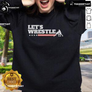 Official Let's Wrestle USA Sweatshirt featuring bold graphics and a comfortable design, perfect for wrestling fans.
