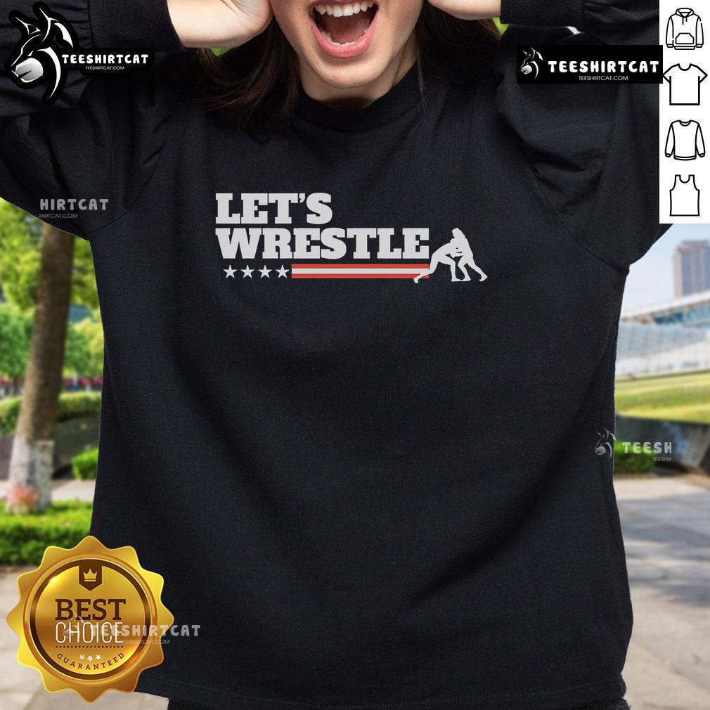 Official Let's Wrestle USA Sweatshirt featuring bold graphics and a comfortable design, perfect for wrestling fans.