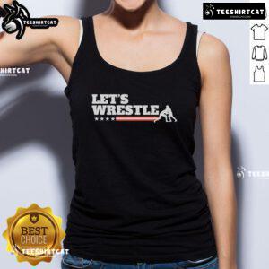 Official Let's Wrestle USA tank top featuring bold graphics and a comfortable fit, perfect for wrestling fans and athletes.