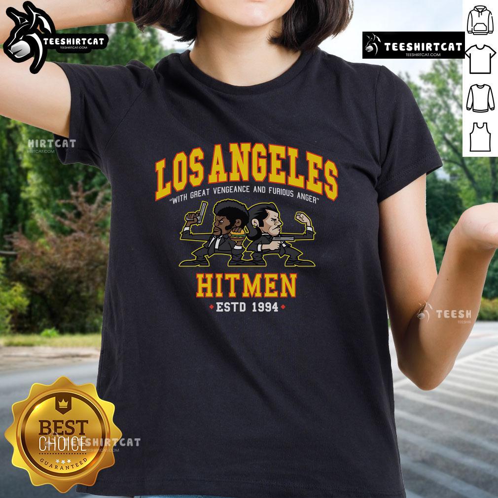 Official Los Angeles Hitmen tee for ladies, featuring 'With Great Vengeance and Furious Anger' established in 1994.