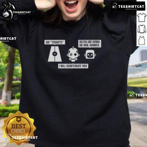 Alt Text: Official Love Dead Robot The Three Robots Sweatshirt featuring a vibrant graphic of three playful robots.