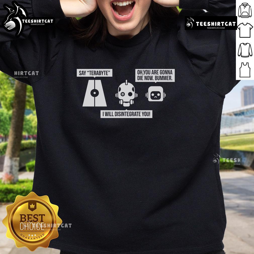 Alt Text: Official Love Dead Robot The Three Robots Sweatshirt featuring a vibrant graphic of three playful robots.
