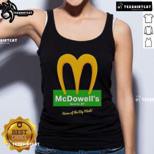 Alt Text: Official McDowells Restaurant logo tank top featuring 'Home of the Big Mick' design, perfect for casual wear.