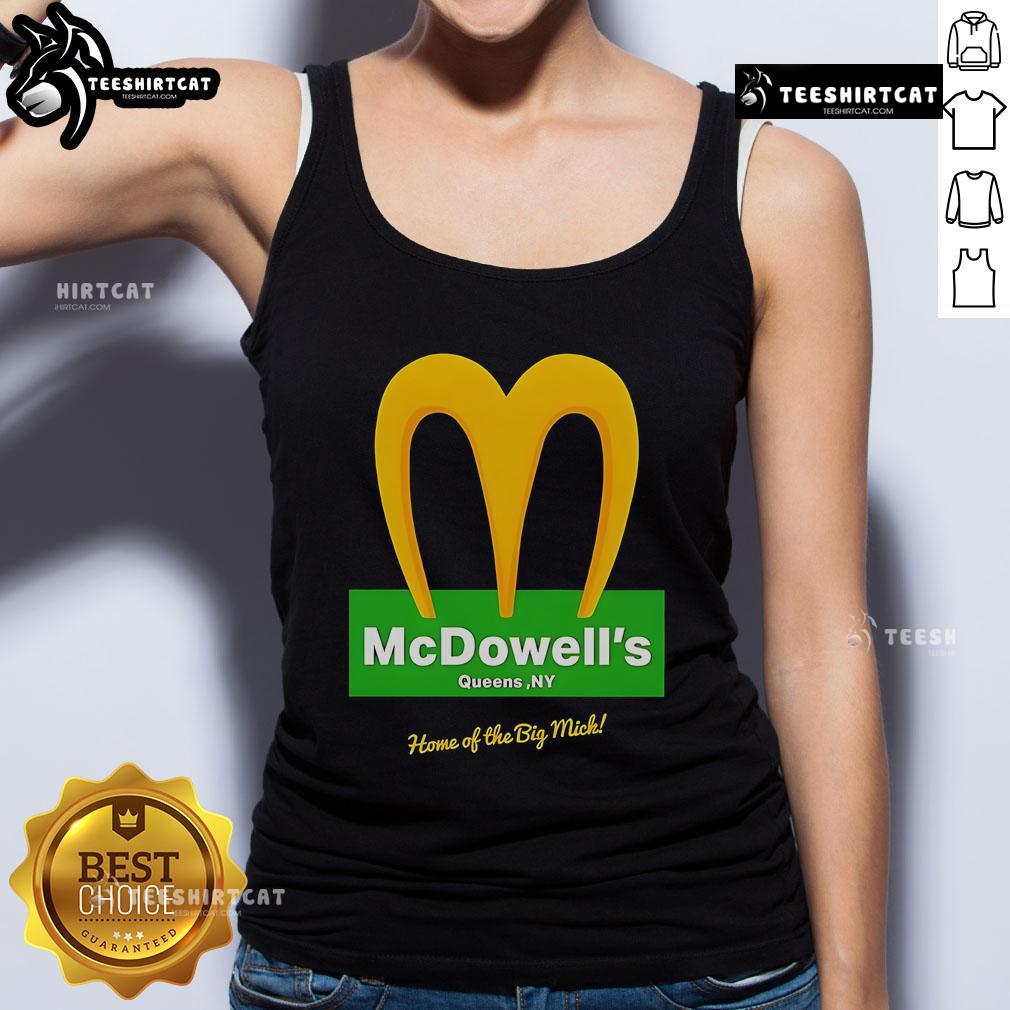 Alt Text: Official McDowells Restaurant logo tank top featuring 'Home of the Big Mick' design, perfect for casual wear.