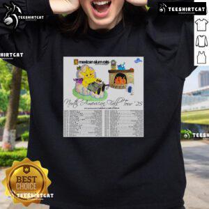 Official Mexican Slum Rats North American Fall Tour 2025 poster on a sweatshirt, featuring vibrant tour graphics.