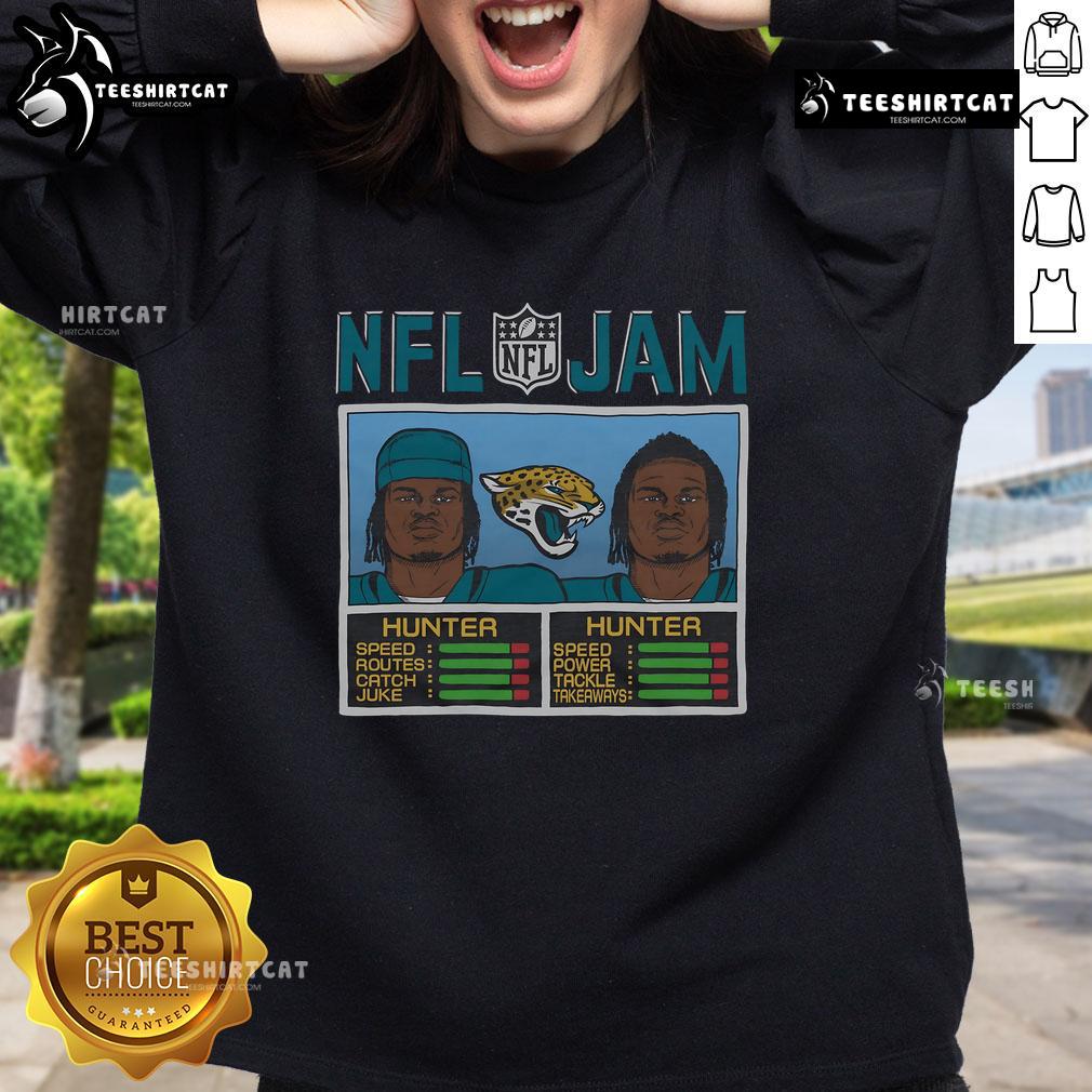 Alt Text: Official NFL Jam Jaguars Hunter Sweatshirt featuring team colors and logo, perfect for fans and cold weather.