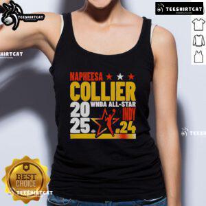 Alt Text: Napheesa Collier wearing a 2025 WNBA All-Star tank top during the Indy Game, showcasing her style and team pride.
