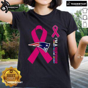 Official New England Patriots Cancer Awareness 'I'm A Survivor' Ladies Tee showcasing team spirit and support for cancer survivors.