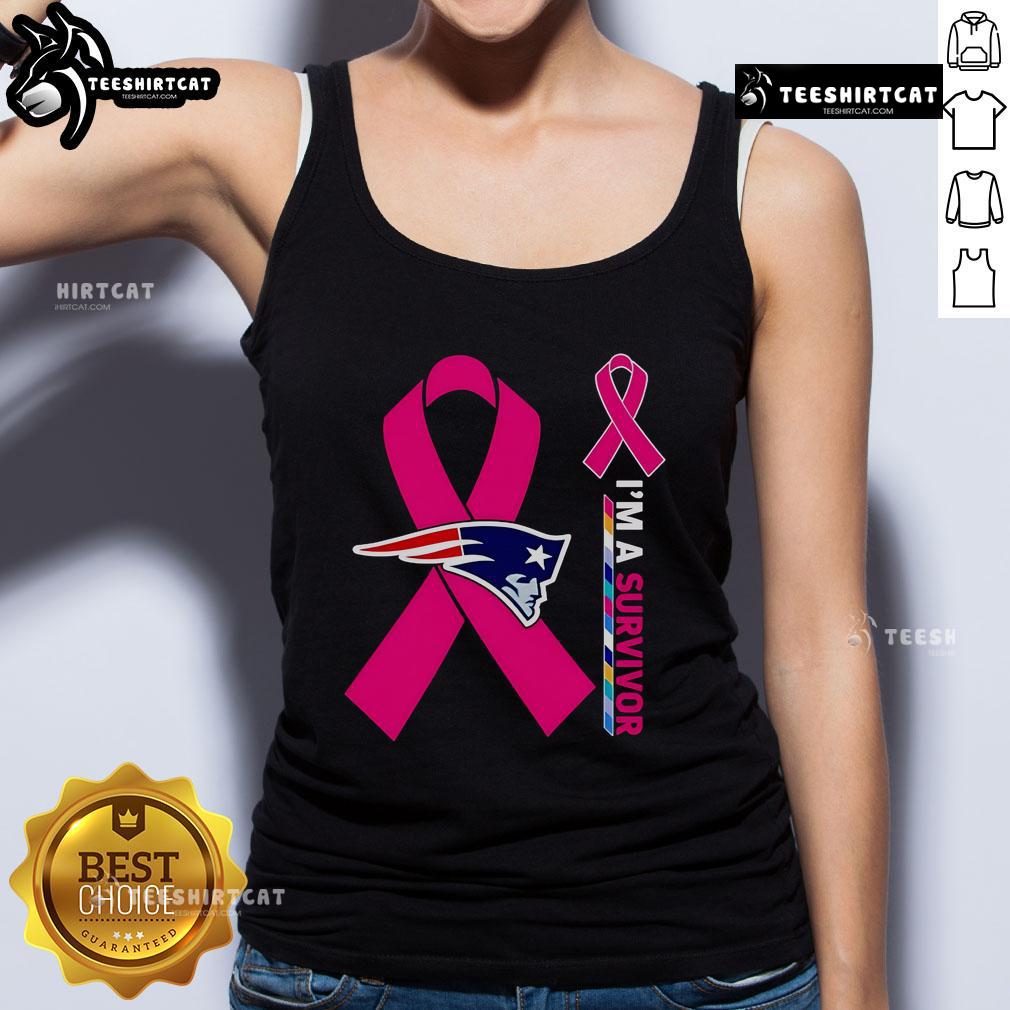 Official New England Patriots cancer awareness 'Im a Survivor' tank top, showcasing team spirit and support for survivors.