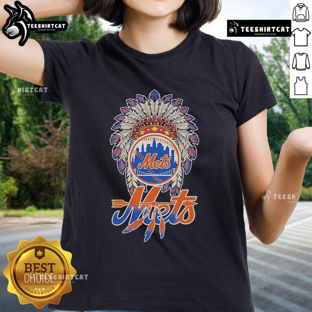 Official New York Mets x Native American ladies tee featuring vibrant team colors and stylish design for fans.