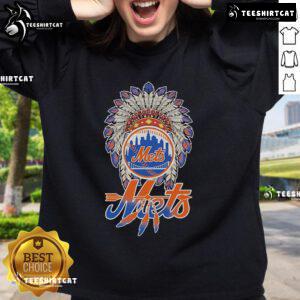 Official New York Mets x Native American sweatshirt featuring vibrant team colors and unique cultural designs.