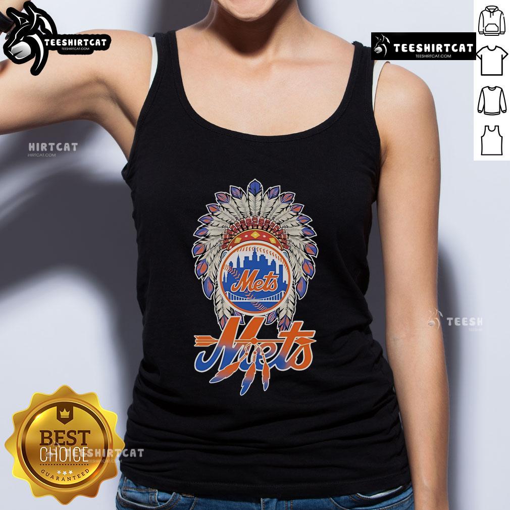Official New York Mets X Native American tank top featuring team colors and unique cultural design for sports fans.