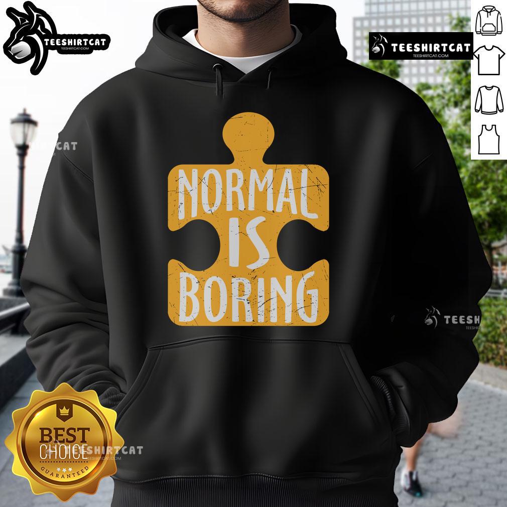 Alt Text: Official Normal Is Boring Puzzle Piece Autism Awareness Hoodie, showcasing vibrant design supporting autism advocacy.