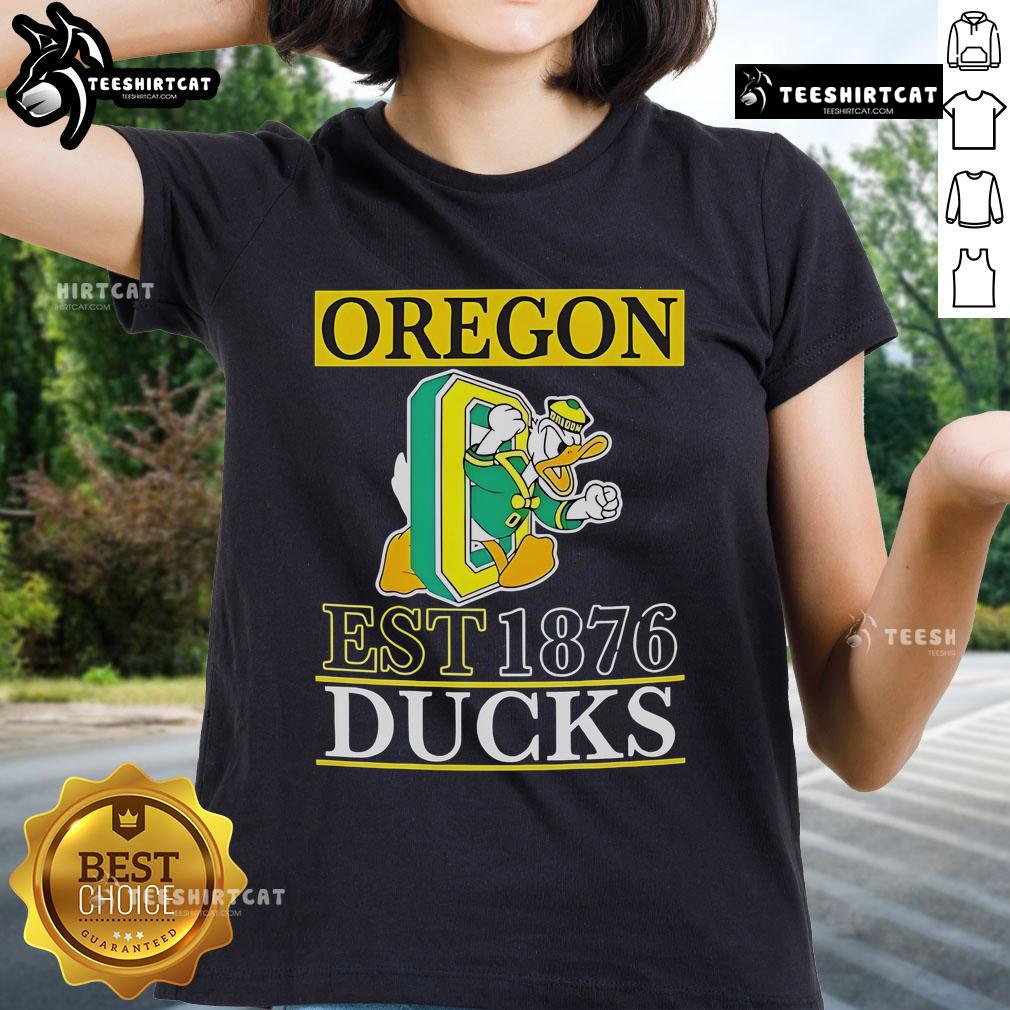 Official Oregon Ducks Est 1876 ladies tee in green with logo, perfect for fans supporting their team in style.