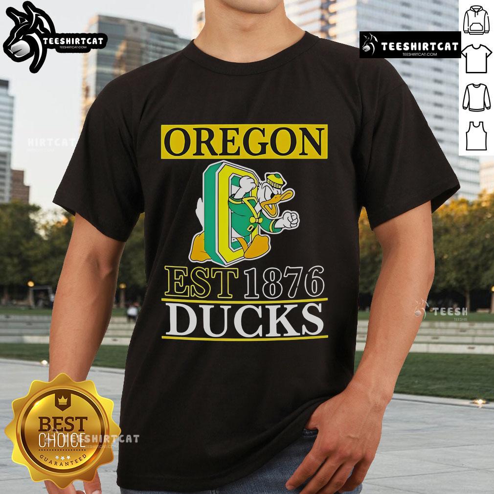 Official Oregon Ducks Est 1876 T-Shirt featuring team logo and vibrant colors, perfect for fans and alumni.