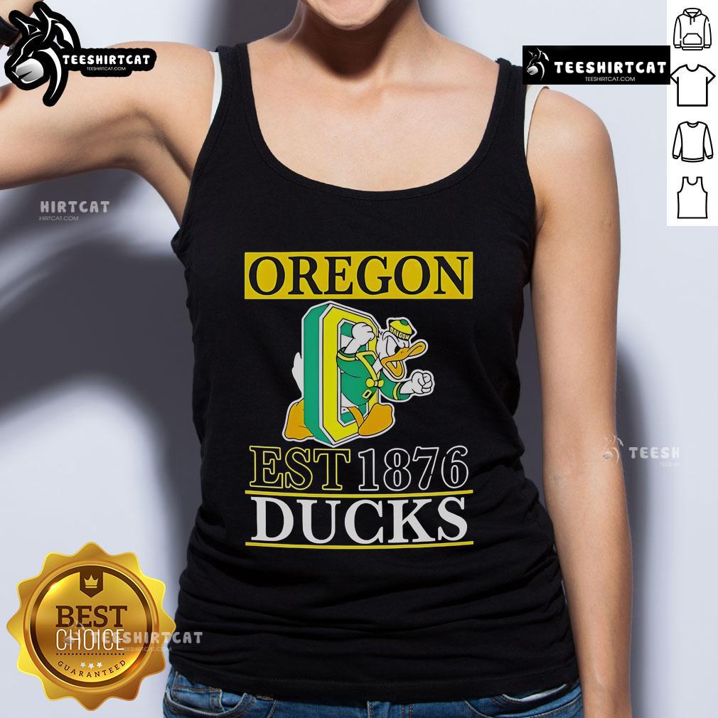 Official Oregon Ducks Est 1876 tank top featuring vibrant team colors and logo, ideal for fans and casual wear.