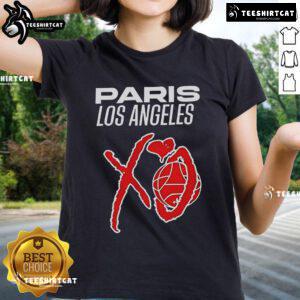 Official Paris Los Angeles XO Ladies Tee featuring stylish design and comfortable fit for trendy womens fashion.