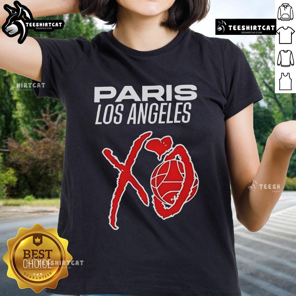 Official Paris Los Angeles XO Ladies Tee featuring stylish design and comfortable fit for trendy womens fashion.
