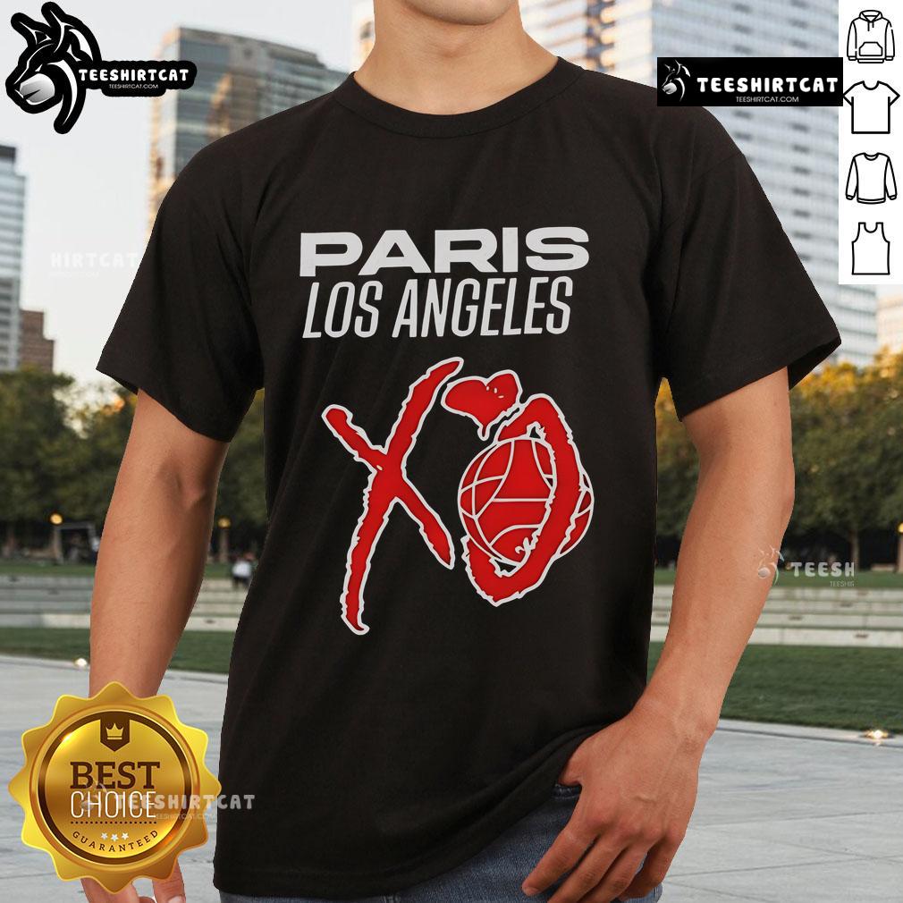 Alt Text: Official Paris Los Angeles Xo T-Shirt featuring stylish design and vibrant colors, perfect for casual wear.