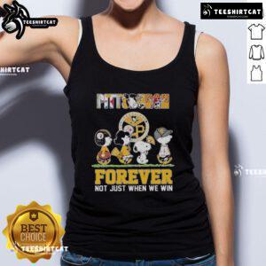 Official Pittsburgh Panthers tank top featuring Snoopy and friends with 'Forever, Not Just When We Win' slogan.