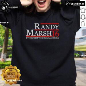 Alt Text: Official Randy Marsh sweatshirt featuring 'I Thought This Was America' design, perfect for fans of South Park.