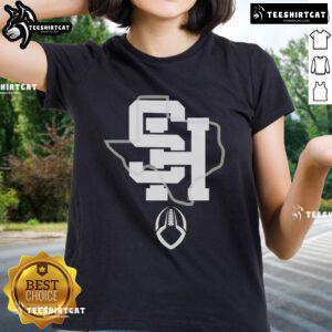 Official SH Texas Football Ladies Tee in vibrant colors, perfect for supporting your team in style.