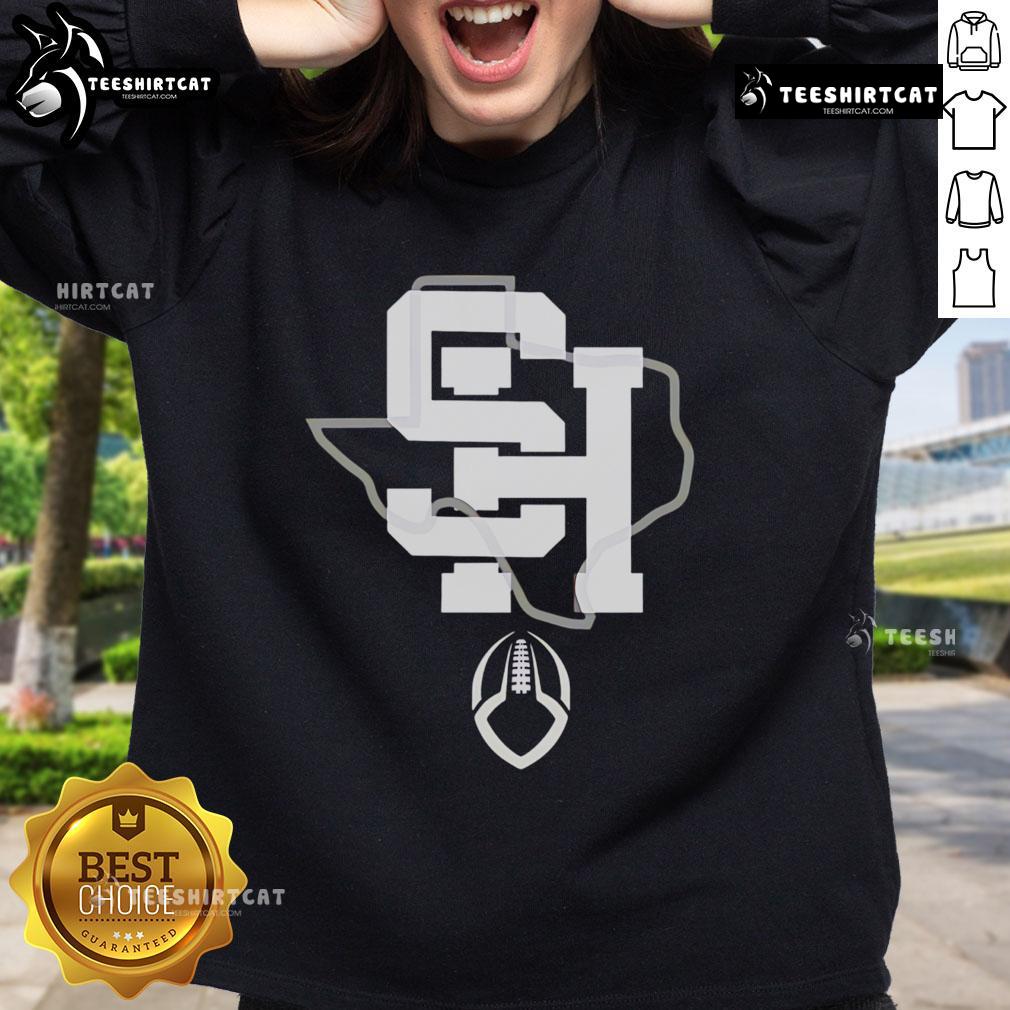 Official SH Texas Football Sweatshirt in navy blue, featuring the team logo and comfortable design for fans.