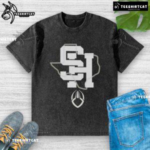 Official SH Texas Football washed t-shirt featuring vibrant team colors and logo, perfect for fans and game day wear.