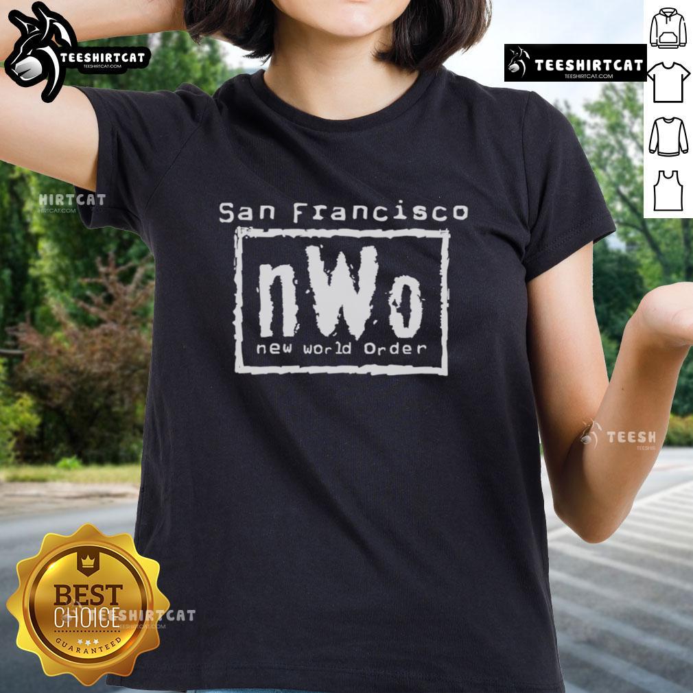 Official San Francisco nWo New World Order Ladies Tee featuring a stylish design for fans of wrestling merchandise.