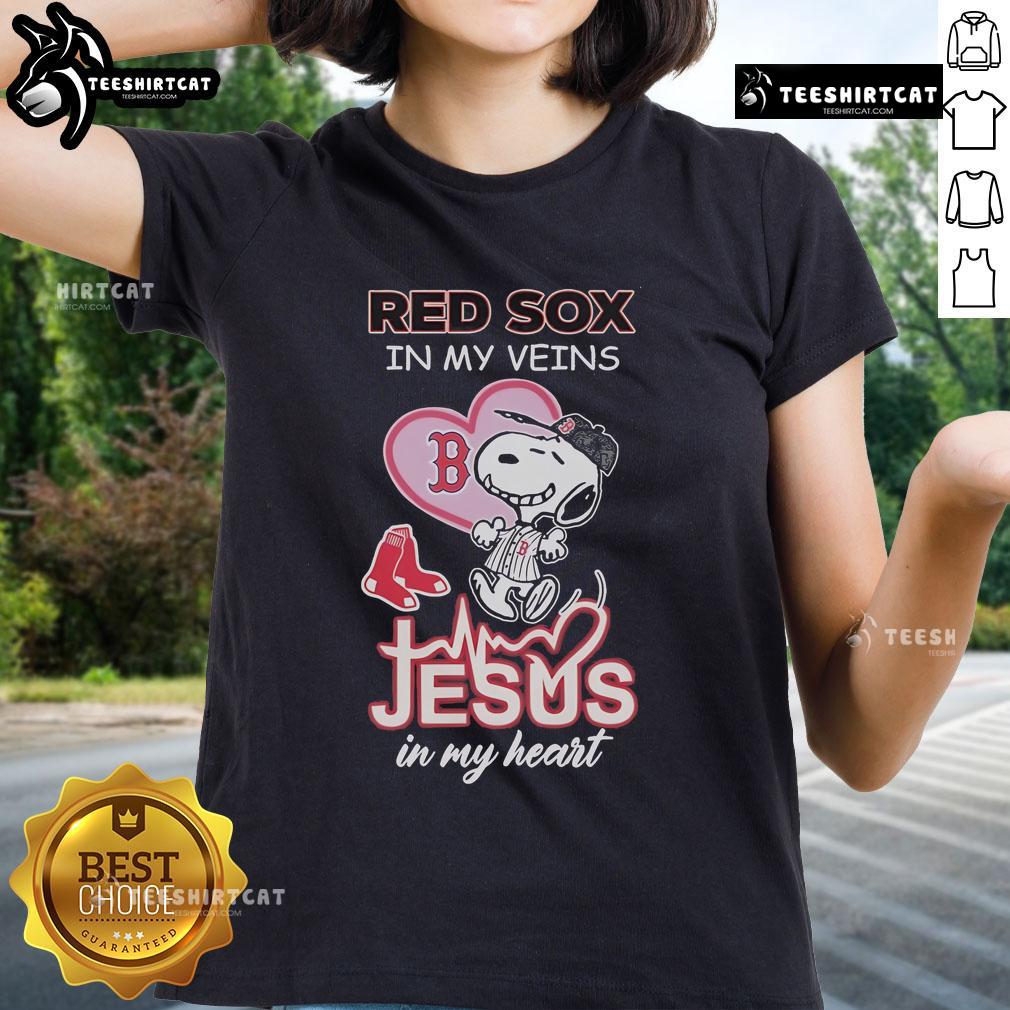 Official Snoopy Boston Red Sox 'In My Veins' Ladies Tee featuring a stylish design for passionate fans.
