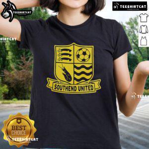 Official Southend United logo on a ladies tee, featuring the club's emblem in vibrant colors.