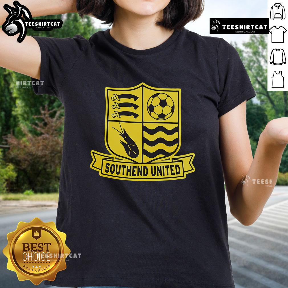 Official Southend United logo on a ladies tee, featuring the club's emblem in vibrant colors.