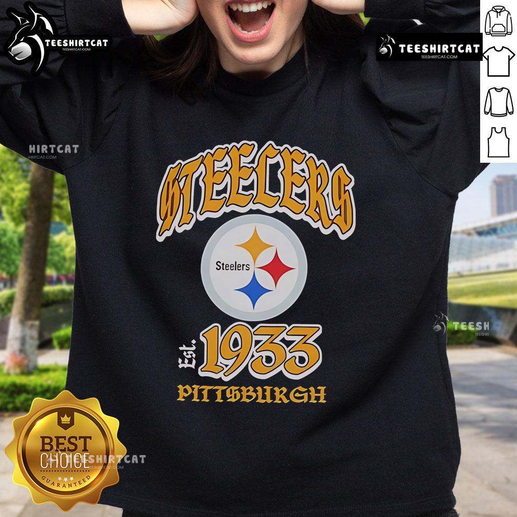 Alt Text: Official Steelers Pittsburgh 1933 logo sweatshirt featuring vintage design and team colors, perfect for fans.