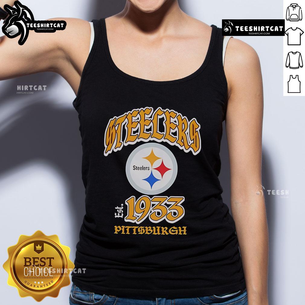 Official Pittsburgh Steelers 1933 logo tank top featuring vintage design and team colors, perfect for fans.