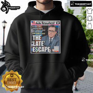 Official Stephen Colbert New York Post The Late Escape hoodie featuring vibrant design, perfect for fans of the show.