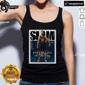 Official Stephen Curry For The Love Of The Bay tank top featuring vibrant design and team colors, perfect for fans.