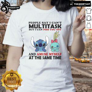 Official Stitch and Scrump tee featuring 'I Can't Multitask But I Can Piss You Off' design for ladies.