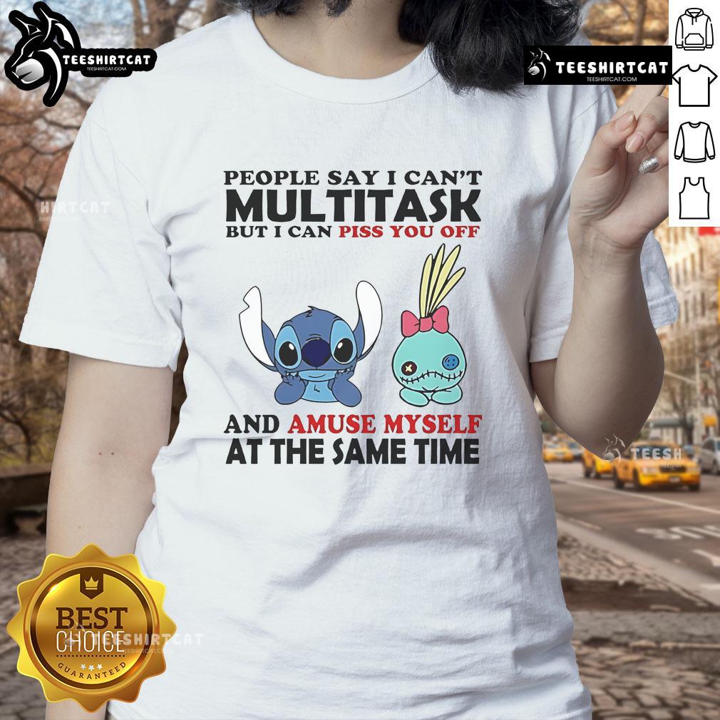 Official Stitch and Scrump tee featuring 'I Can't Multitask But I Can Piss You Off' design for ladies.