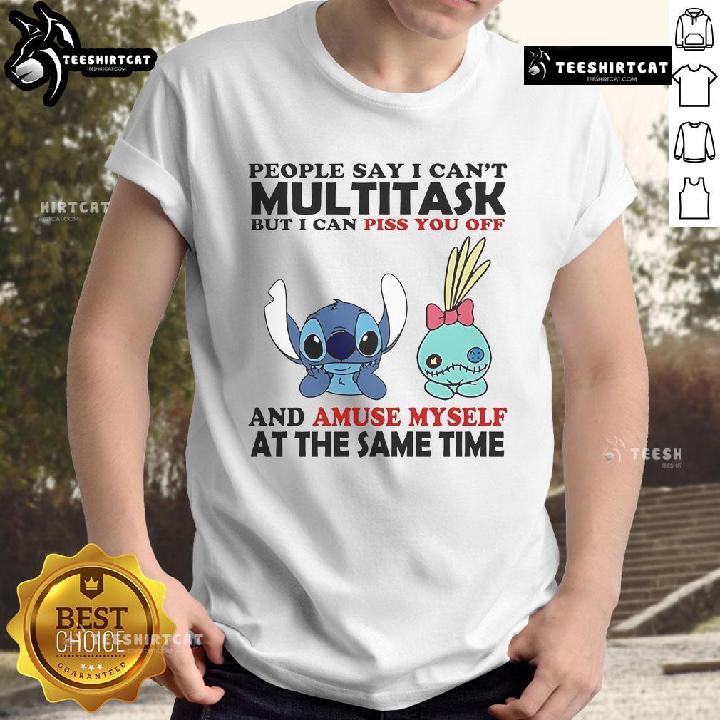 Alt Text: Official Stitch And Scrump People Say I Can't Multitask T-Shirt featuring playful graphics and vibrant colors.