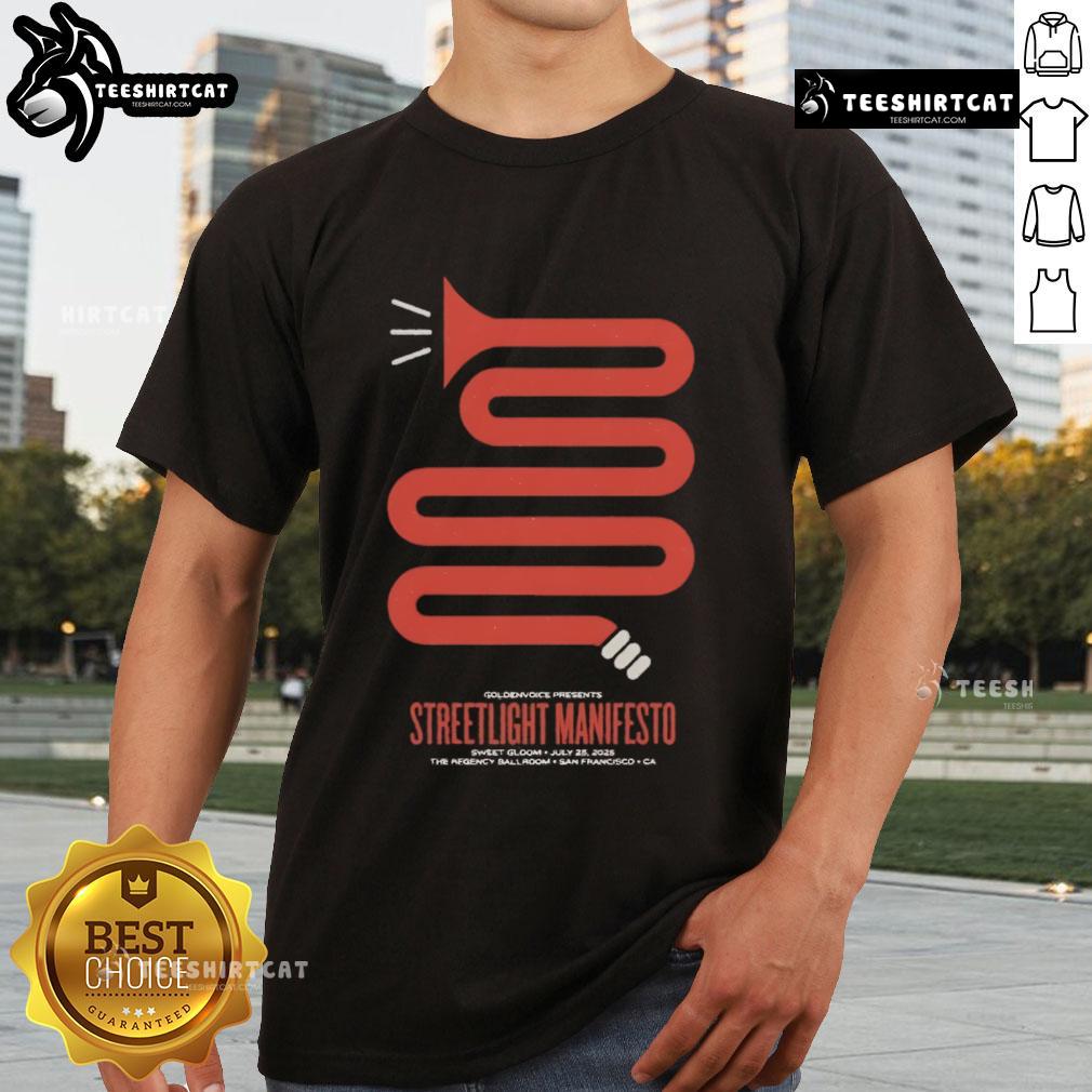 Official Streetlight Manifesto concert t-shirt from San Francisco, CA, July 25, 2025, featuring vibrant band graphics.