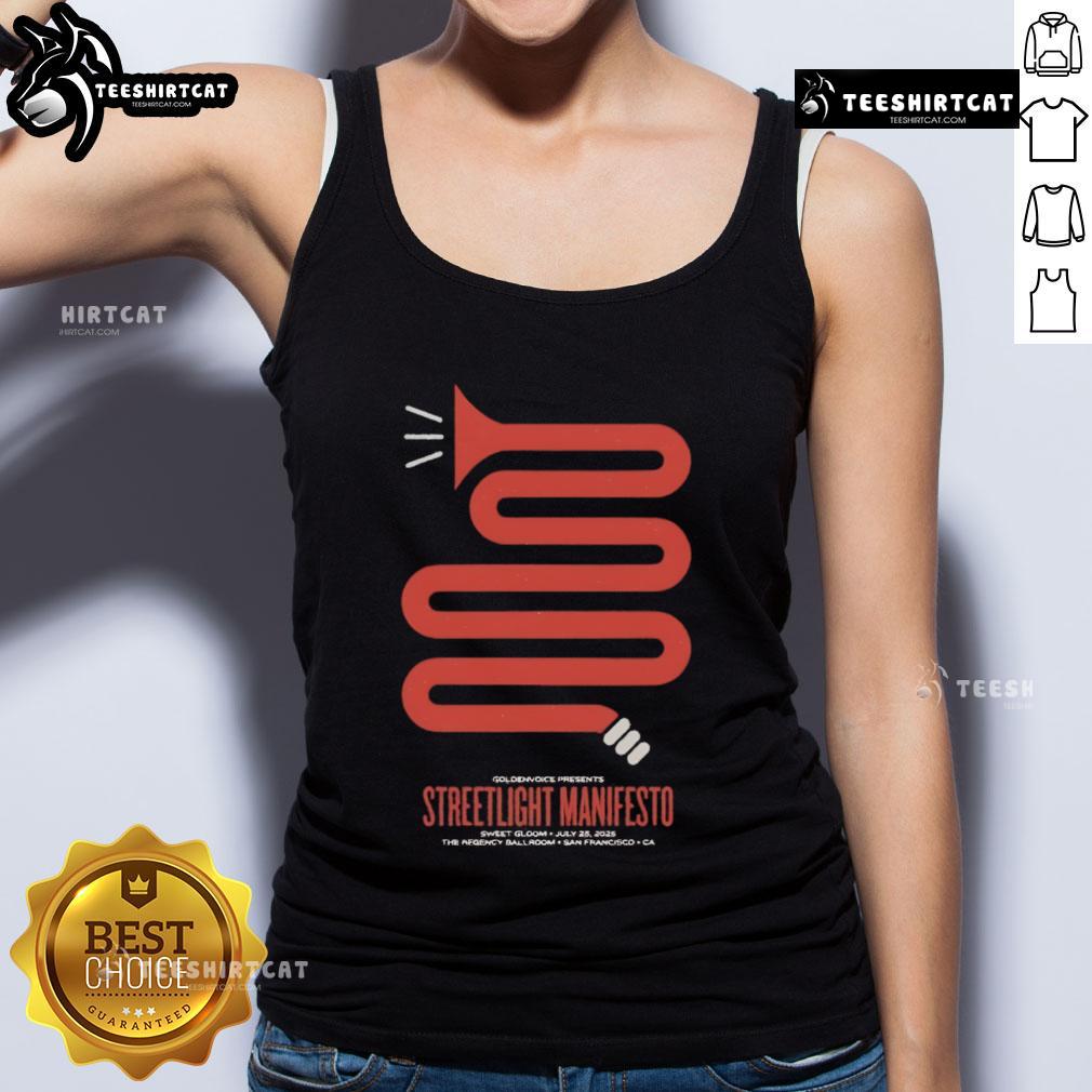 Official Streetlight Manifesto concert tank top from San Francisco, CA, July 25, 2025, featuring vibrant band graphics.