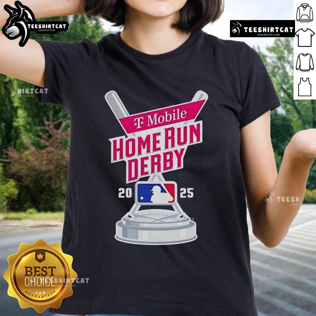Alt Text: Official T-Mobile Home Run Derby 2025 MLB logo on a stylish ladies tee, perfect for baseball fans.