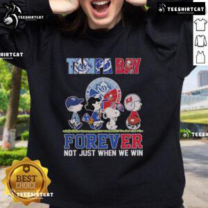 Official Tampa Bay Rays x Tampa Bay Lightning x Tampa Bay Buccaneers sweatshirt featuring team logos and colors.