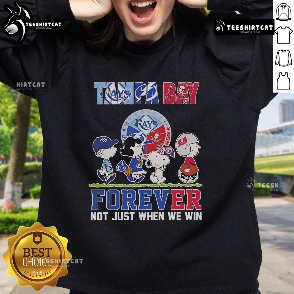 Official Tampa Bay Rays x Tampa Bay Lightning x Tampa Bay Buccaneers sweatshirt featuring team logos and colors.