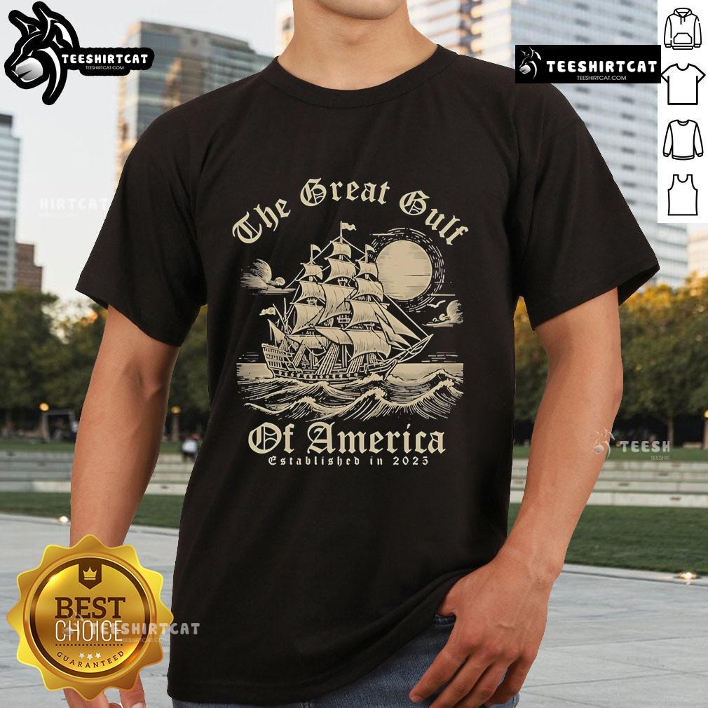 Official The Great Gulf Of America Est. 2025 T-shirt featuring a stylish design and vibrant colors for ocean enthusiasts.