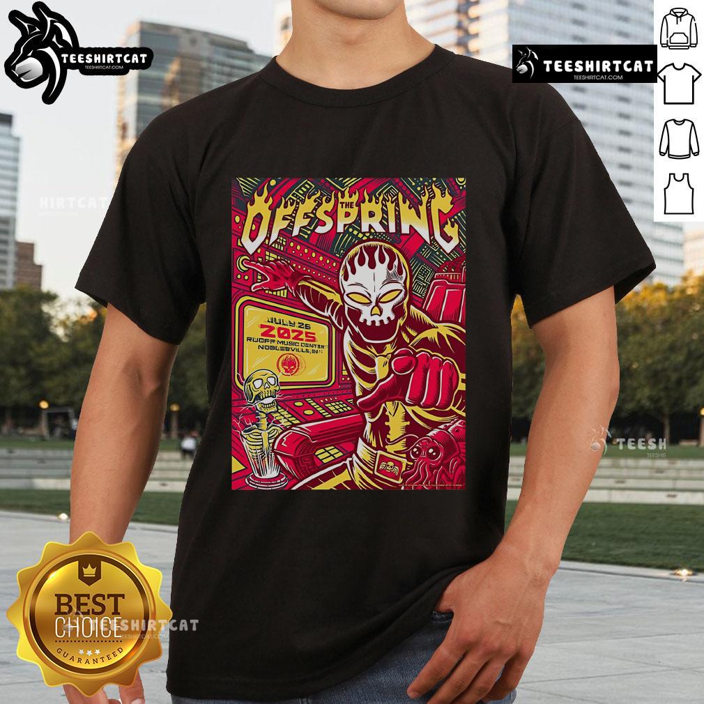 Alt Text: Official The Offspring concert poster t-shirt from Ruoff Music Center, Noblesville, IN, July 26, 2025.