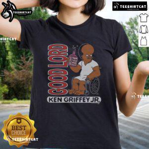 Official The Simpsons Ken Griffey Jr Good Lord Ladies Tee featuring vibrant graphics and stylish design for fans.