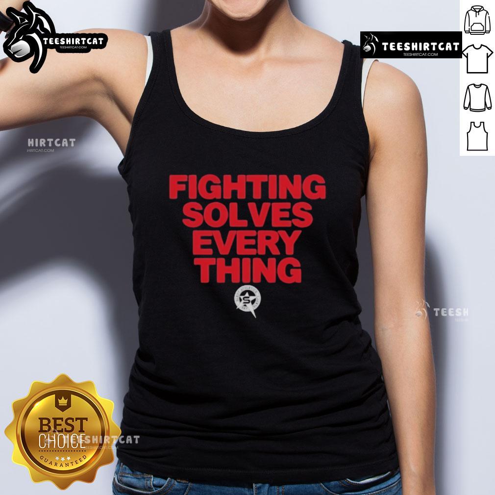 Official Tim Sylvia Fighting Solves Everything tank top featuring bold graphics and a comfortable fit for MMA fans.
